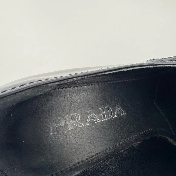 Prada Women's Chocolate Brushed Leather Heeled loafers size 36.5 - Picture 11 of 16